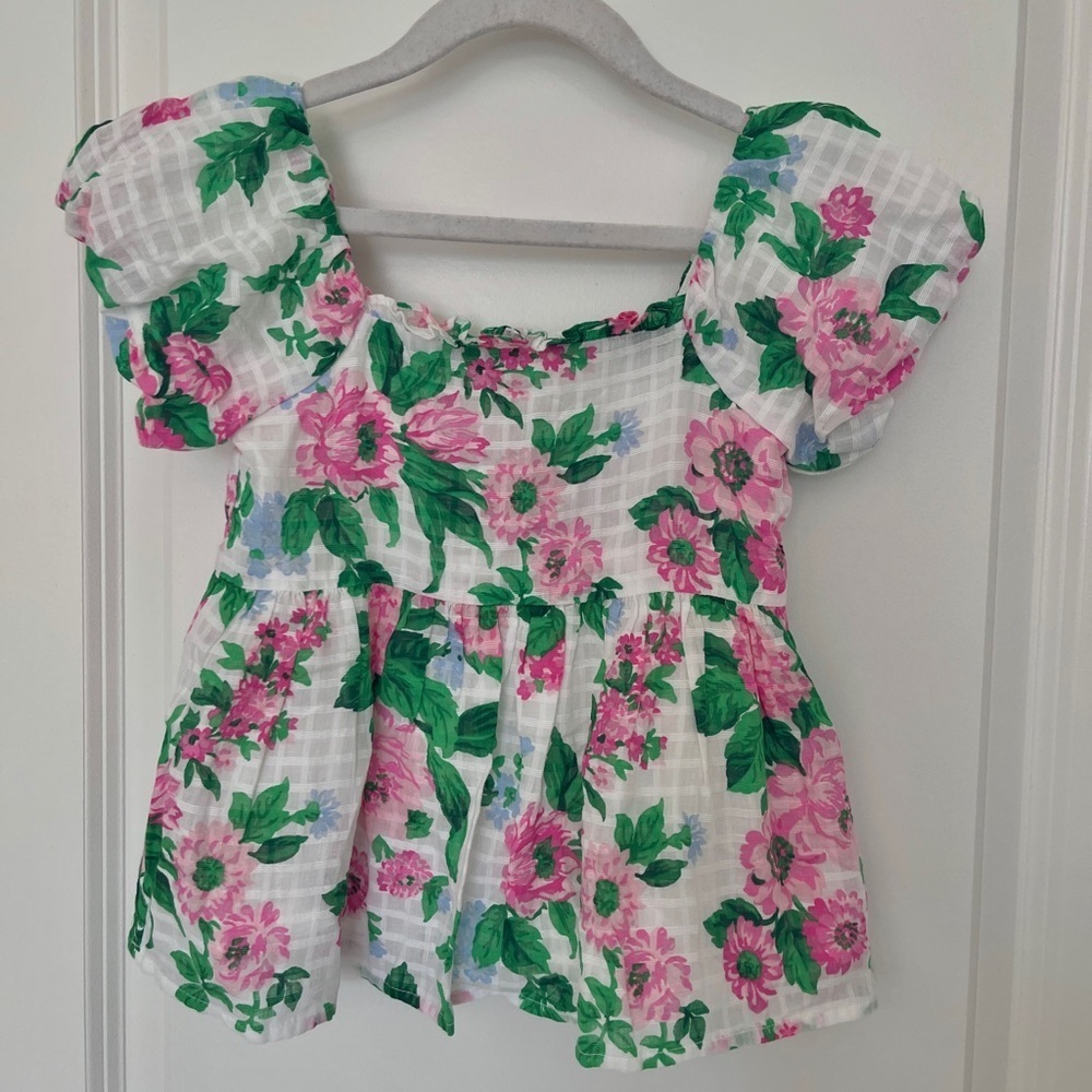 Janie and Jack Floral top - Pink and Green Spring
